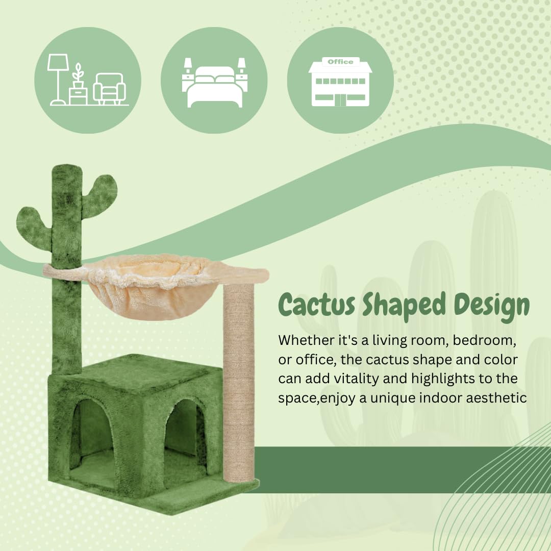 Furrlovers Cactus Cat Tree with Condo Hammock & Scratching Post (Green)