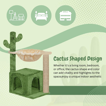 Furrlovers Cactus Cat Tree with Condo Hammock & Scratching Post (Green)