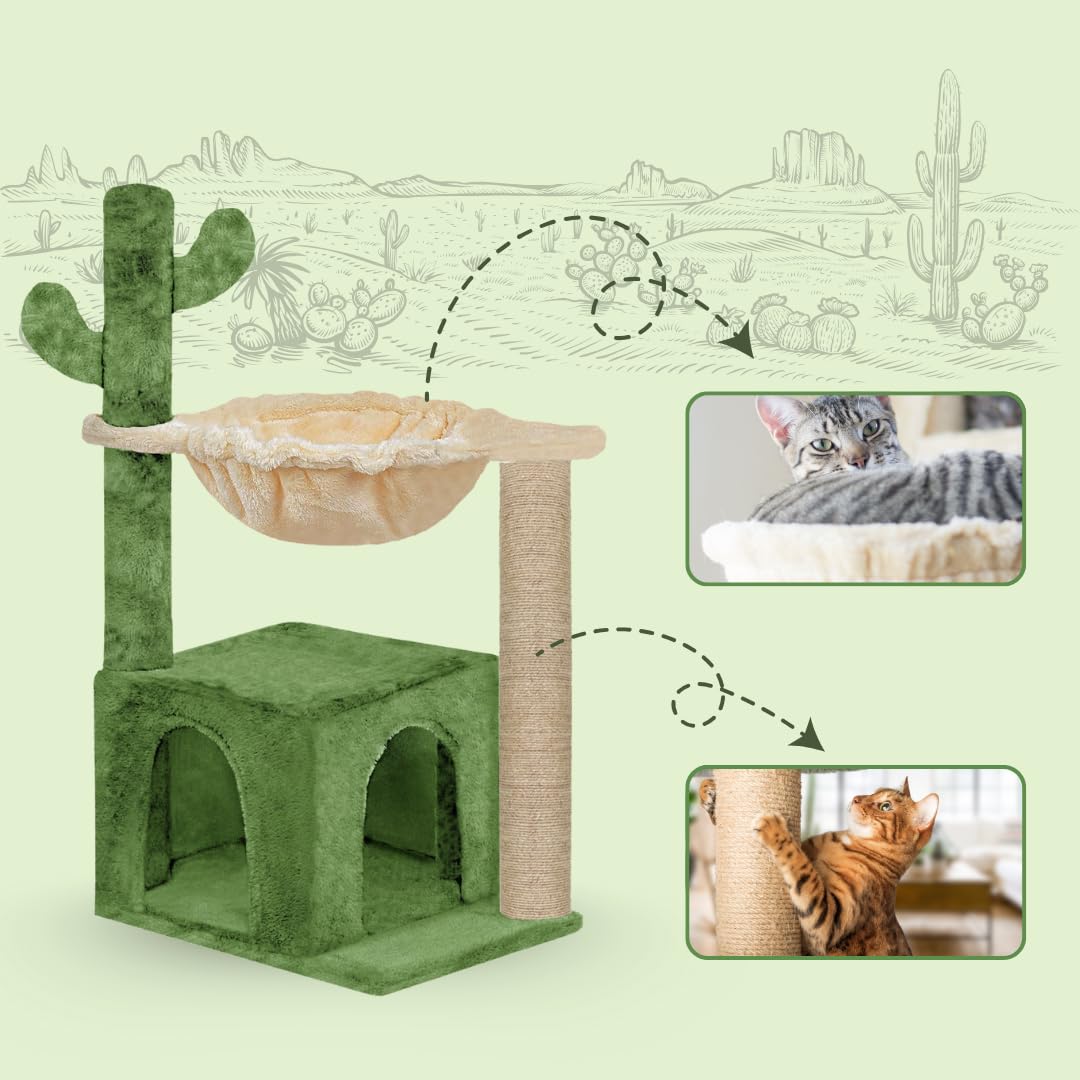 Furrlovers Cactus Cat Tree with Condo Hammock & Scratching Post (Green)