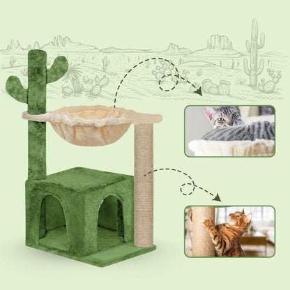 Furrlovers Cactus Cat Tree with Condo Hammock & Scratching Post (Green)