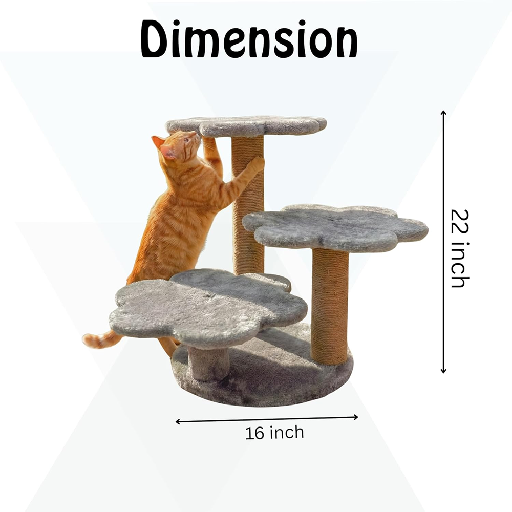 Furrlovers Flower Shaped Multilevel Cat Tree with Jute Rope Scratching Posts (Grey)