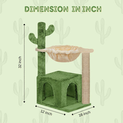 Furrlovers Cactus Cat Tree with Condo Hammock & Scratching Post (Green)