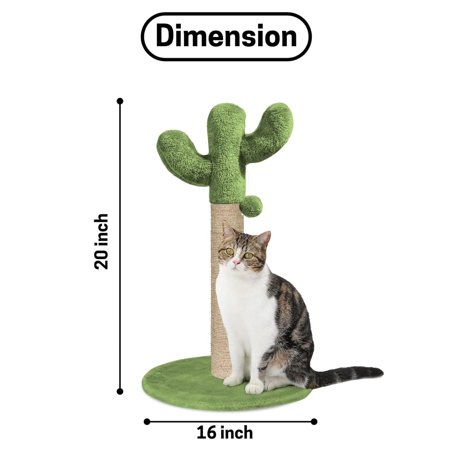 Furrlovers Cactus Scratching Post with Rope Wrapped Climbing Tower & Plush Top for Cats (Green)