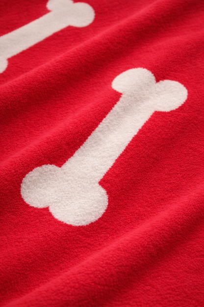 Talking Dog Club Bone Print Viscose Blanket for Dogs (Red and Grey Bone)