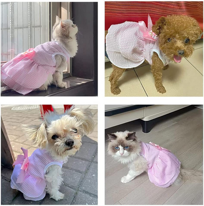 KUTKUT Princess Tutu Striped Dress for Small Breed Dogs & Cats (Pink)