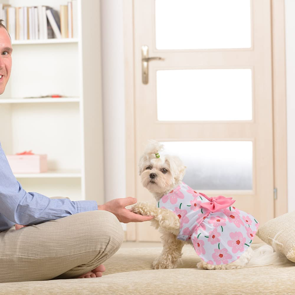 KUTKUT Cute Floral Pattern with Lovely Bow Dress for Small Dogs & Cats