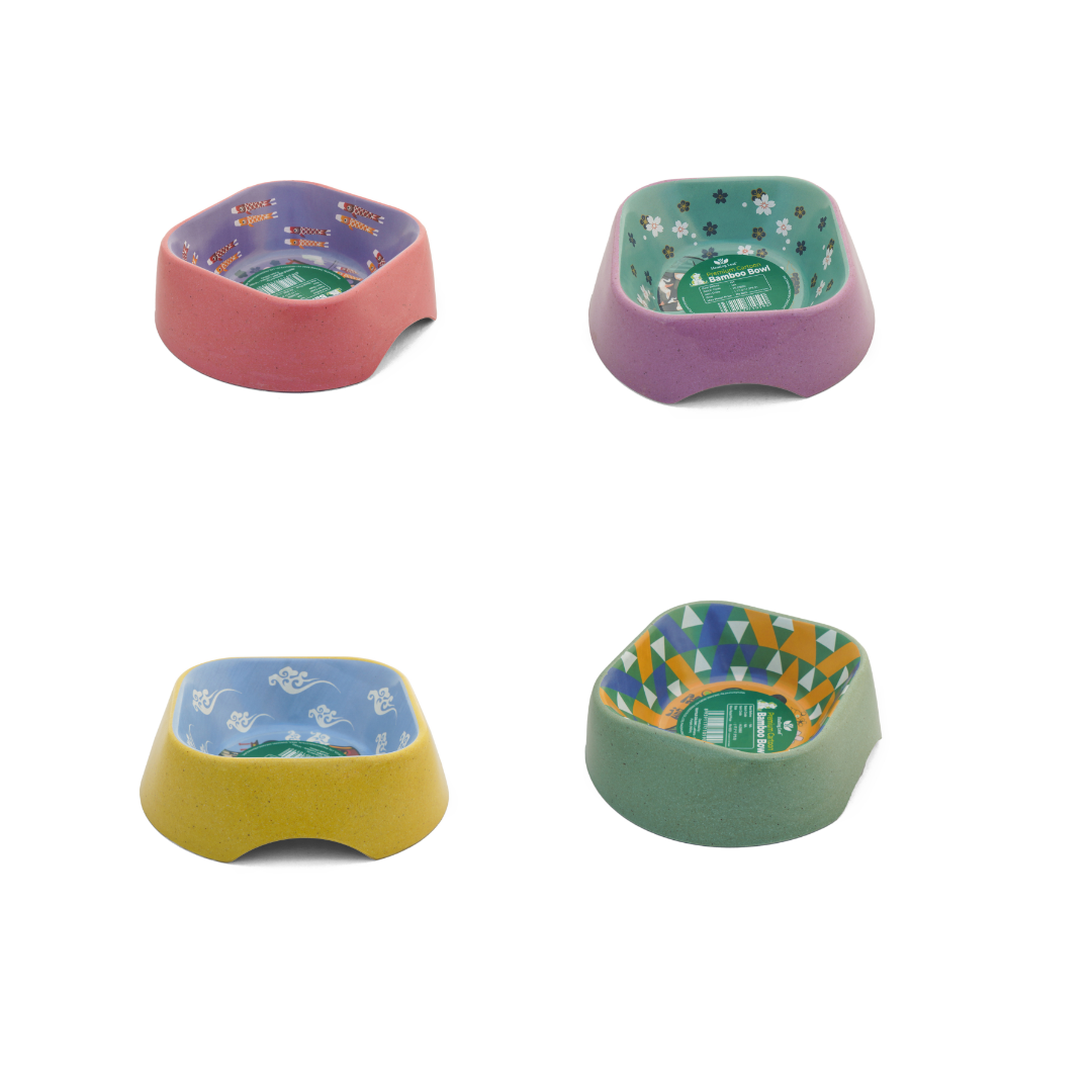 Healing Leaf Eco Friendly Cartoon Bamboo Bowl for Dogs and Cats (Yellow)