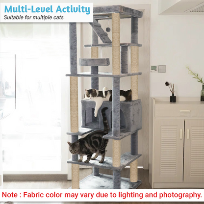 Furrlovers Multilevel Cat Tree with Condo, Ladder & Jute Rope Scratching Posts (Grey)