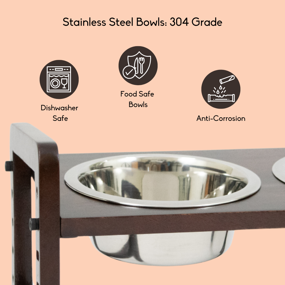 FurryLiving Linea Adjustable Elevated Raised Feeder with 2 Bowls for Dogs and Cats (Dark Brown)