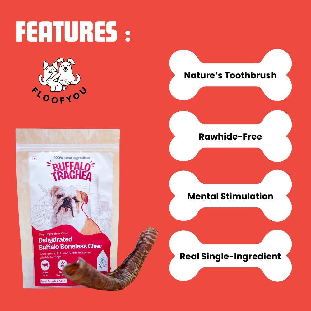 Floofyou Air Dried Buffalo Trachea Boneless Dental Chew Dog Treats