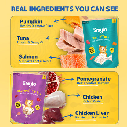 Smylo Adult Variety Combo, Tuna, Chicken & Mackerel, Fresh & No-Preservative Wet Cat Food