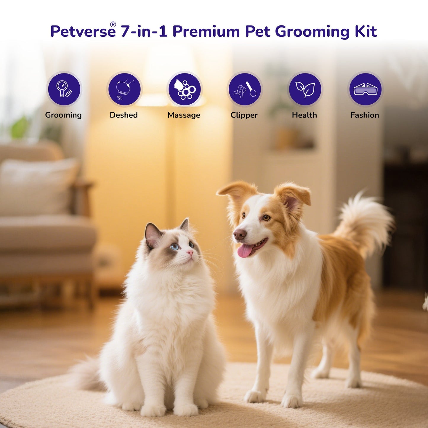 Petverse 7 in 1  Professional Deshedding, Detangling & Nail Care Kit for Dogs & Cats