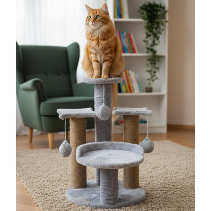 Furrlovers Multi Level Cat Tree with Plush Platforms, Sisal Scratching Posts & Hanging Toys (Grey)
