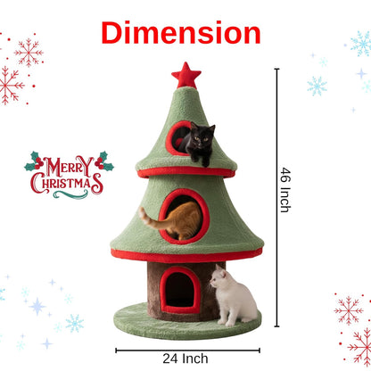 Furrlovers Christmas Tree Multi Level Cat Tower with Condo Hideouts & Scratching Posts(Green)