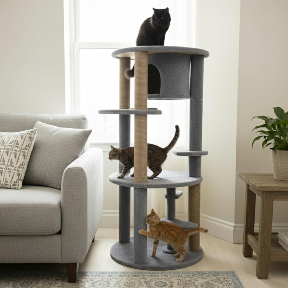 Furrlovers Multi Level Cat Tree with Condo & Jute Scratching Posts (Grey)