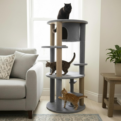 Furrlovers Multi Level Cat Tree with Condo & Jute Scratching Posts (Grey)