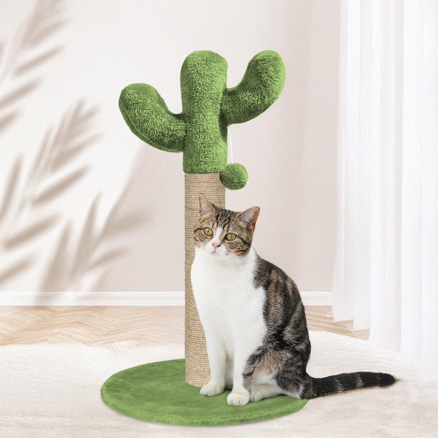 Furrlovers Cactus Scratching Post with Rope Wrapped Climbing Tower & Plush Top for Cats (Green)