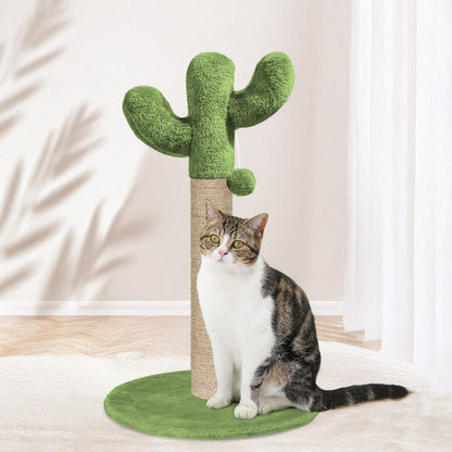 Furrlovers Cactus Scratching Post with Rope Wrapped Climbing Tower & Plush Top for Cats (Green)