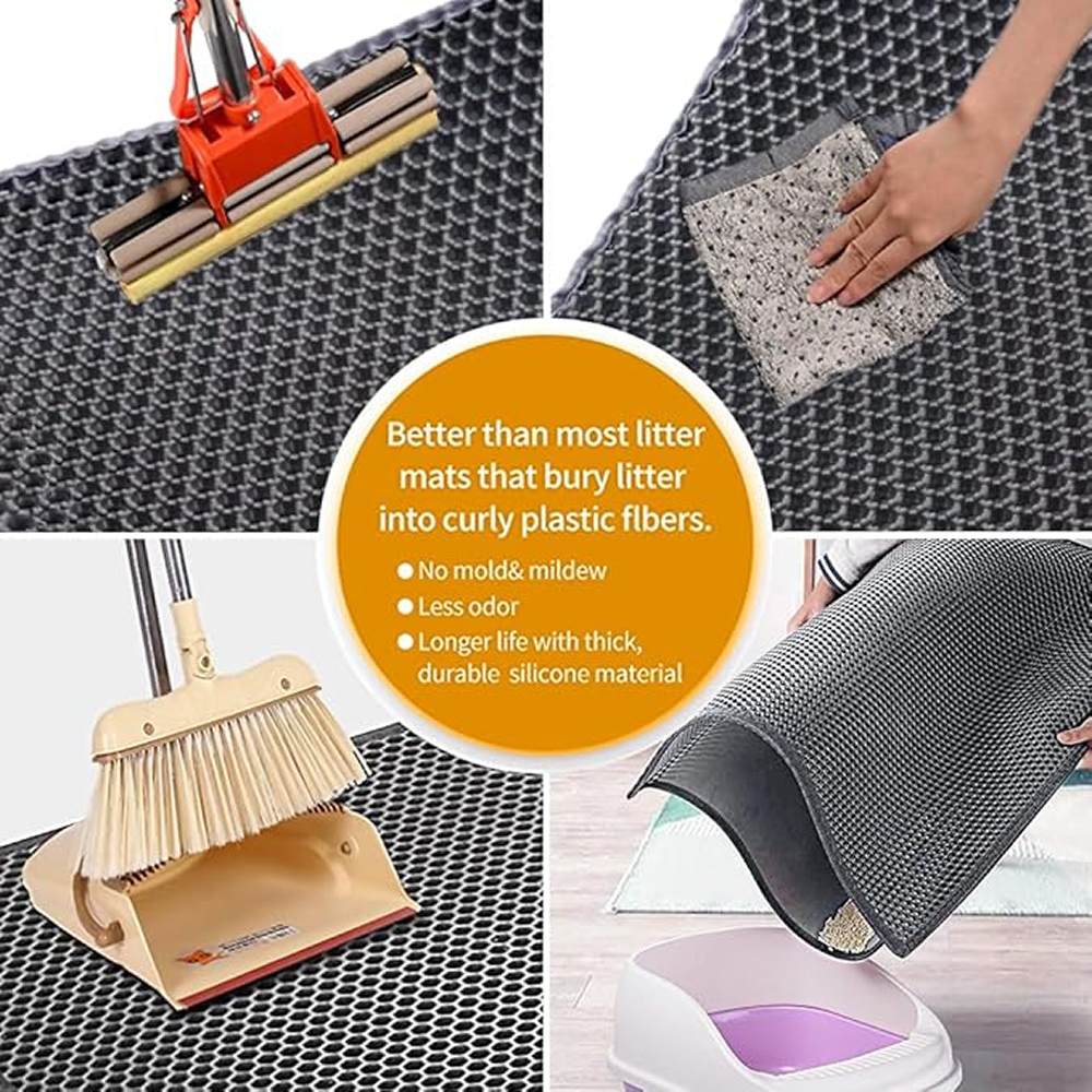 Skatrs Double Layer Litter Mat for Cats (Grey/Black)