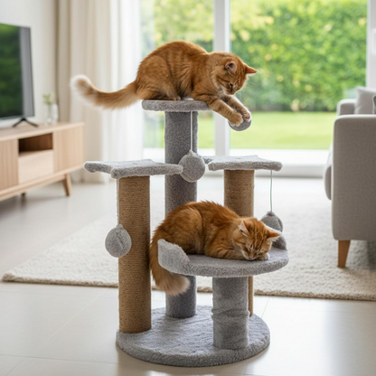 Furrlovers Multi Level Cat Tree with Plush Platforms, Sisal Scratching Posts & Hanging Toys (Grey)