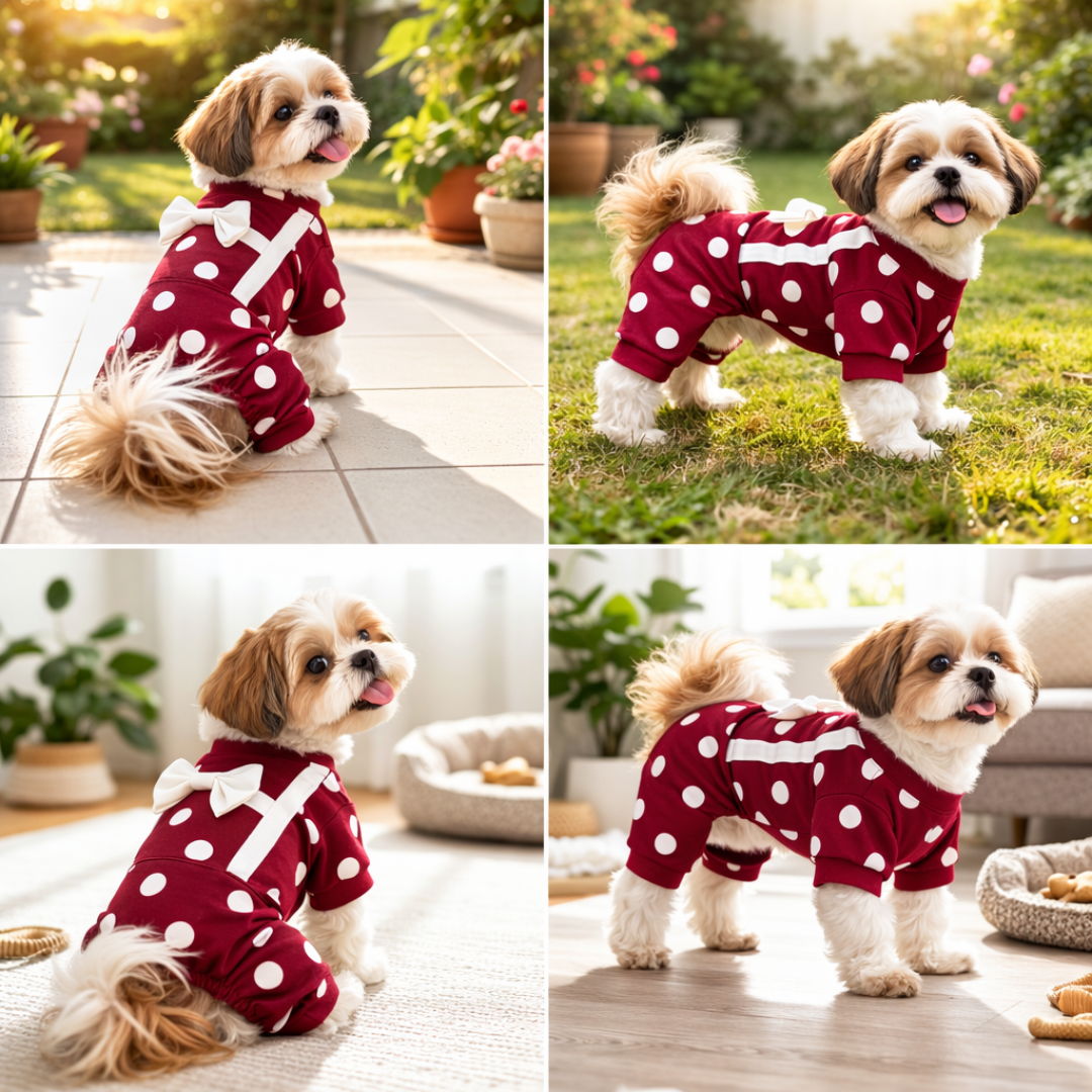 Pawgypets Polka Onesie Tshirt for Dogs (Maroon)