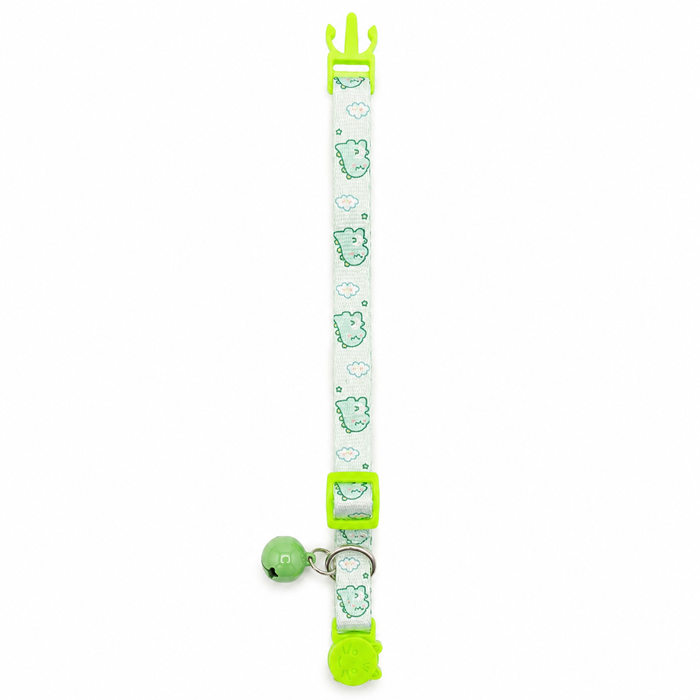 Talking Dog Club Everyday Collar with Dino Bell for Cats (Green)