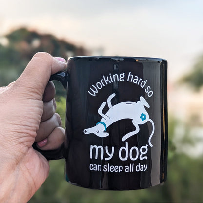 thePack Working Hard for My Dog Ceramic Coffee Mug (Black)