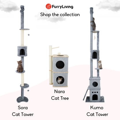 FurryLiving Sora Adjustable Floor to Ceiling with Scratching Posts, Condo and Hanging Toy Cat Tree