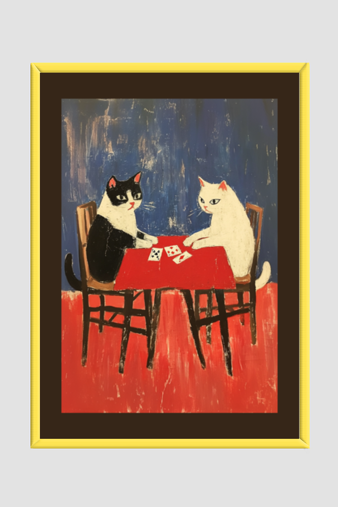 EverythingBoho Framed Art Cat Playing Cards (Yellow)