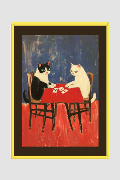 EverythingBoho Framed Art Cat Playing Cards (Yellow)