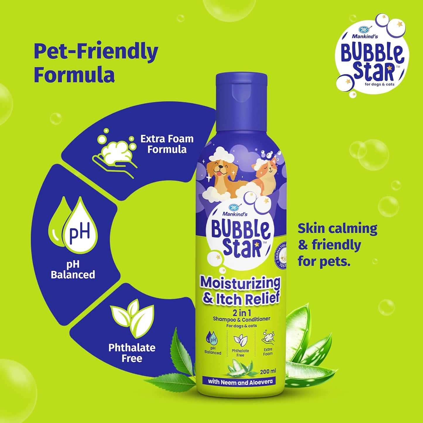 Mankind BubbleStar Neem & Aloe Vera Fresh 2 in 1 Waterless Shampoo for Dogs & Cats