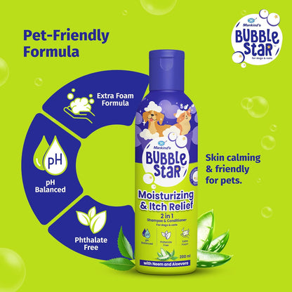 Mankind BubbleStar Neem & Aloe Vera Fresh 2 in 1 Waterless Shampoo for Dogs & Cats