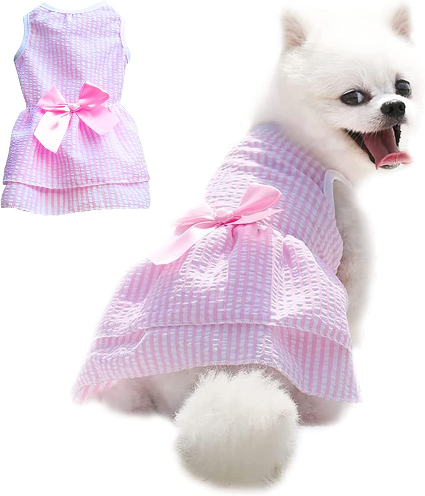 KUTKUT Princess Tutu Striped Dress for Small Breed Dogs & Cats (Pink)