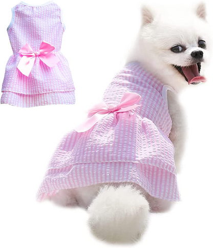 KUTKUT Princess Tutu Striped Dress for Small Breed Dogs & Cats (Pink)