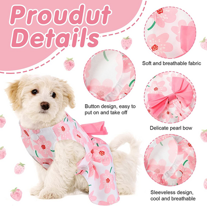 KUTKUT Cute Floral Pattern with Lovely Bow Dress for Small Dogs & Cats