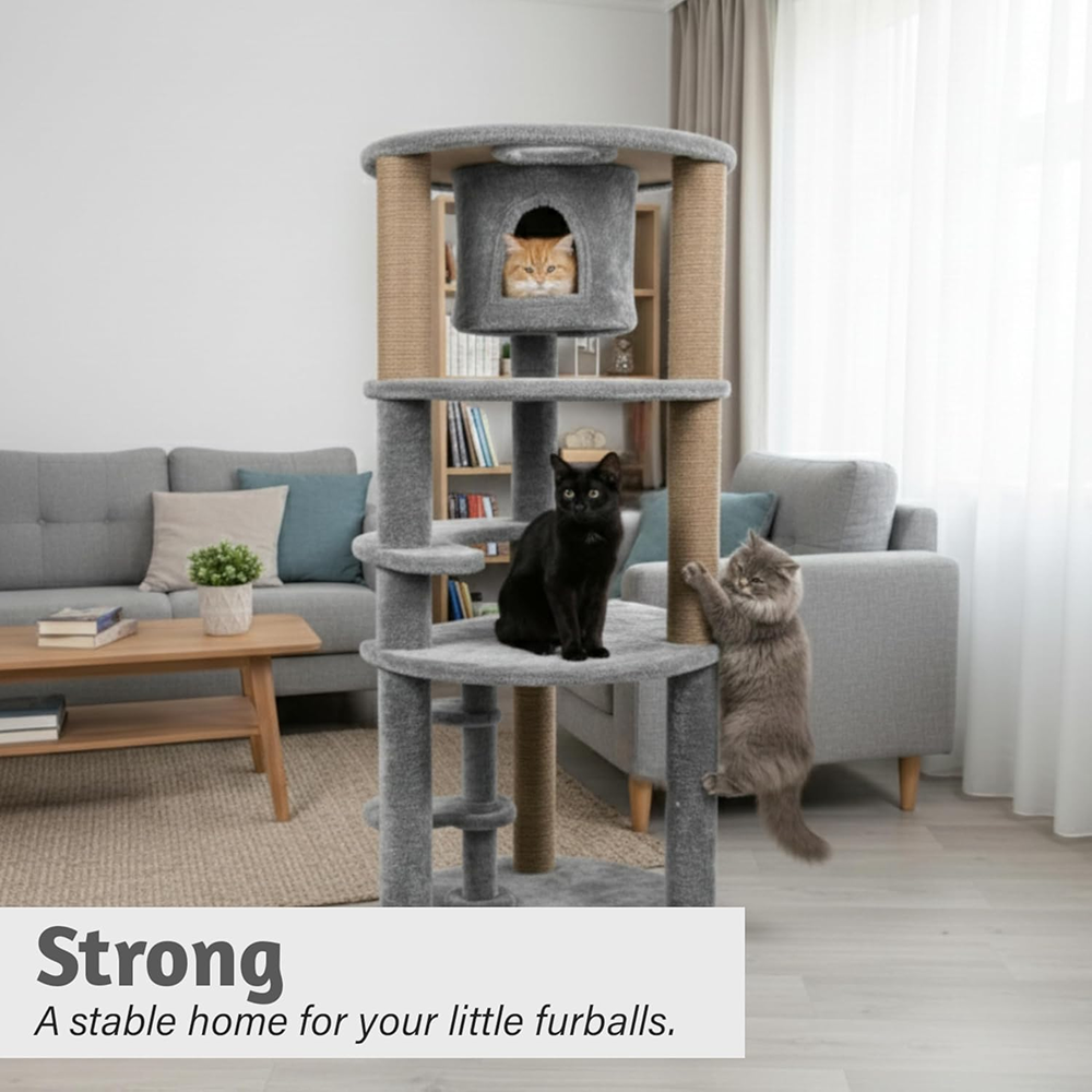 Furrlovers Multi Level Cat Tree with Condo & Jute Scratching Posts (Grey)