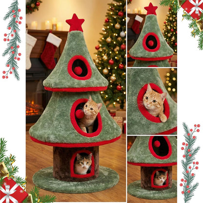 Furrlovers Christmas Tree Multi Level Cat Tower with Condo Hideouts & Scratching Posts(Green)