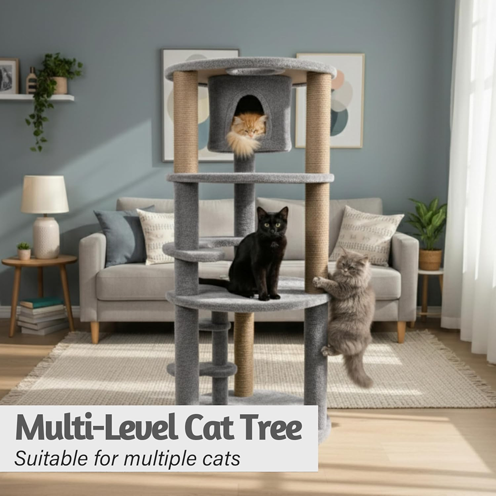 Furrlovers Multi Level Cat Tree with Condo & Jute Scratching Posts (Grey)