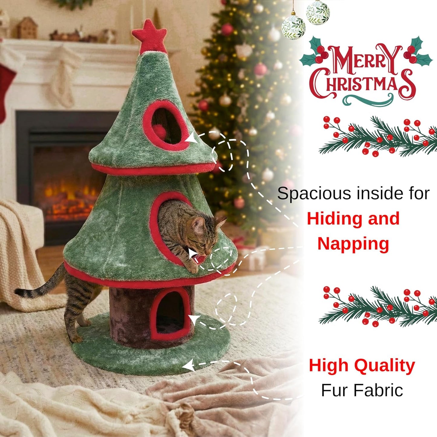 Furrlovers Christmas Tree Multi Level Cat Tower with Condo Hideouts & Scratching Posts(Green)