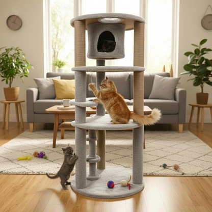 Furrlovers Multi Level Cat Tree with Condo & Jute Scratching Posts (Grey)