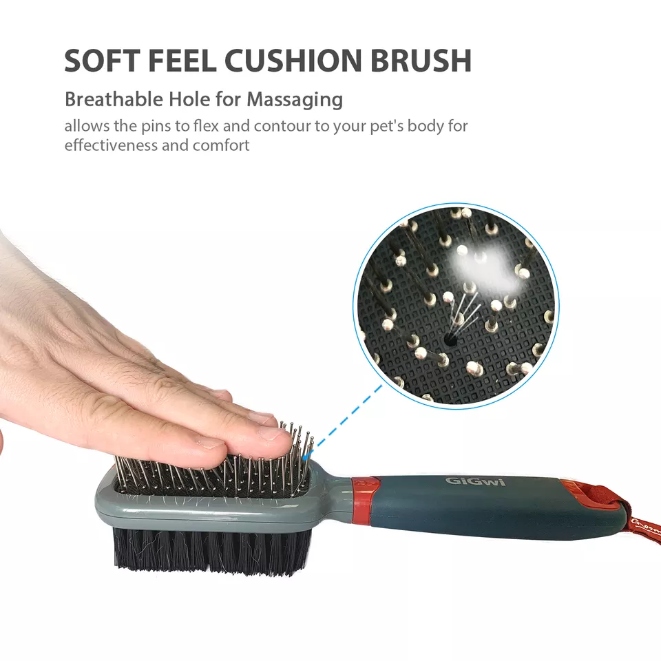 GiGwi Double Sided Brush with Bristles and Pins for Dogs and Cats (Black)