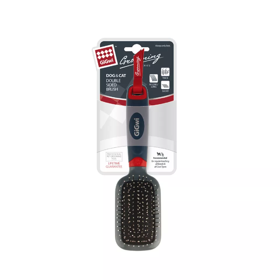 GiGwi Double Sided Brush with Bristles and Pins for Dogs and Cats (Black)