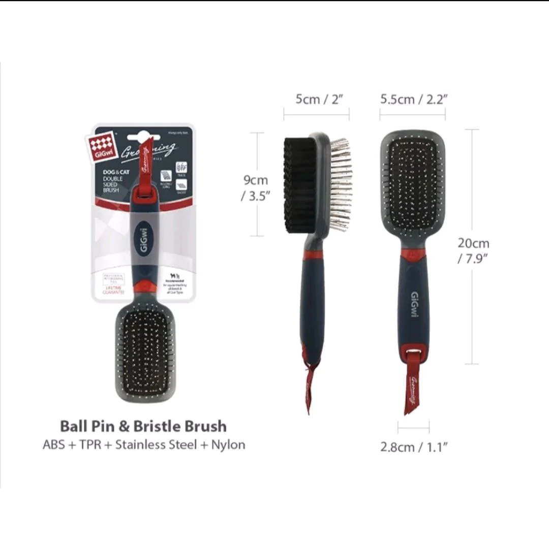GiGwi Double Sided Brush with Bristles and Pins for Dogs and Cats (Black)
