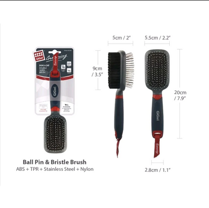 GiGwi Double Sided Brush with Bristles and Pins for Dogs and Cats (Black)