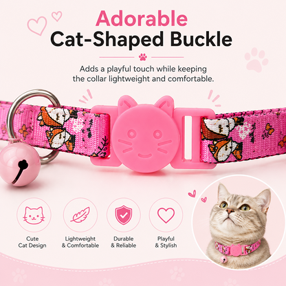 Talking Dog Club Everyday Collar with Fox Bell for Cats (Pink)