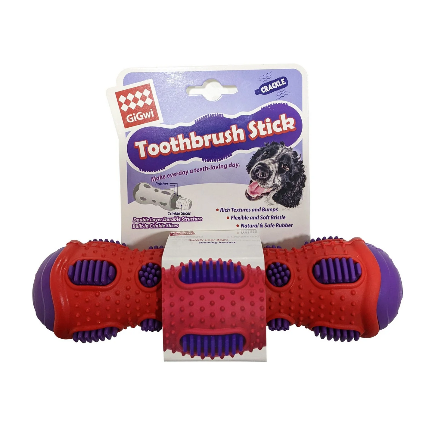 GiGwi Toothbrush Stick with Crackle Toy for Dogs(Red & Purple)