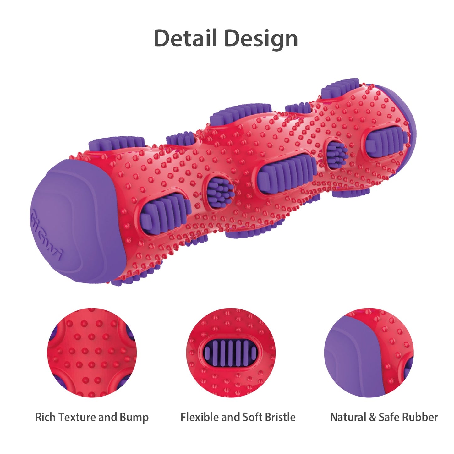 GiGwi Toothbrush Stick with Crackle Toy for Dogs(Red & Purple)