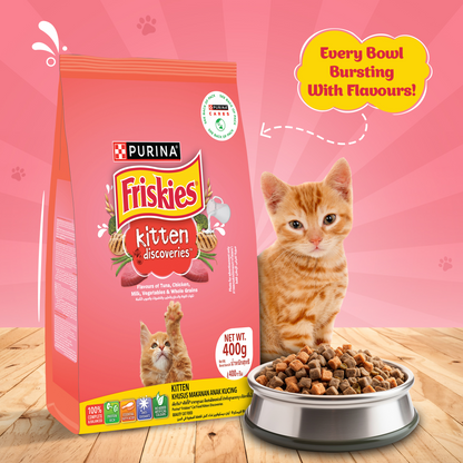 Friskies Kitten Cat Dry Food and Purina Felix Tuna with Jelly Kitten Wet Food Combo