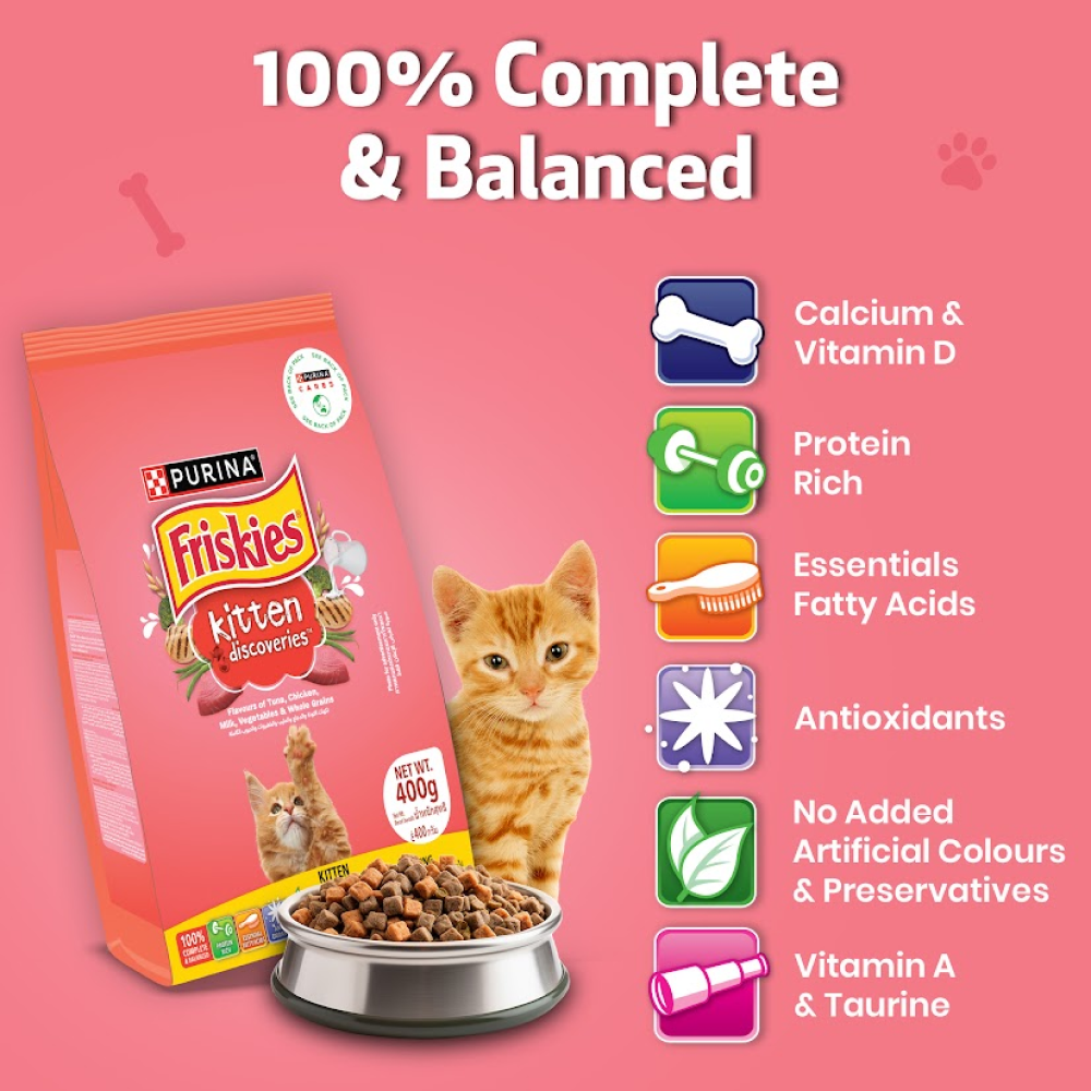 Friskies Kitten Cat Dry Food and Purina Felix Chicken with Jelly Kitten Cat Wet Food Combo