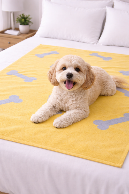Talking Dog Club Bone Print Viscose Blanket for Dogs (Yellow and Grey Bone)